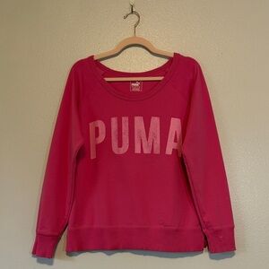 Puma Women's Bright Pink Logo Scoop Neck Sweatshirt